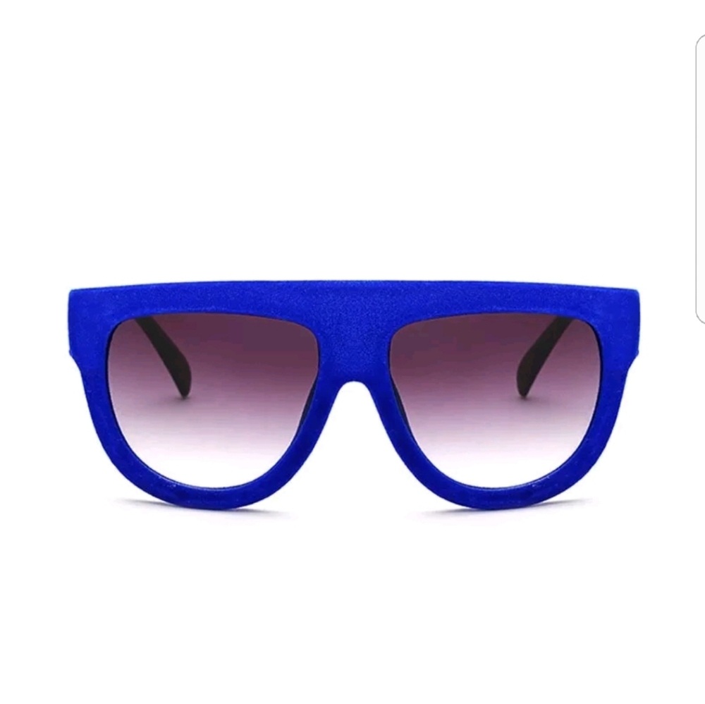 Blue Black Velvet Like Material Sunglasses EUC